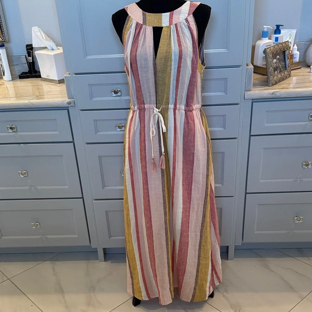 Spartina 449 M Striped Sleeveless linen midi - Picture 1 of 4